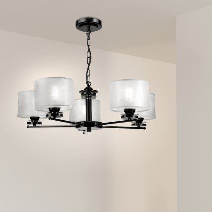 Luster na lancu ROSA 5xE27/60W/230V crna/siva