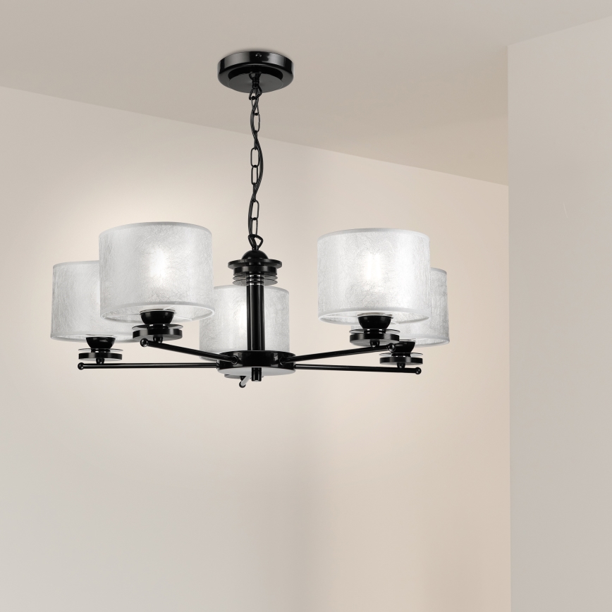 Luster na lancu ROSA 5xE27/60W/230V crna/siva