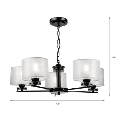 Luster na lancu ROSA 5xE27/60W/230V crna/siva