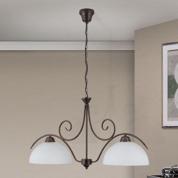 Luster na lancu RULA 2xE27/40W/230V bela/bronza