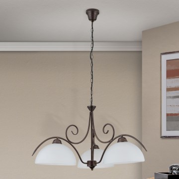 Luster na lancu RULA 3xE27/40W/230V, prečnik 70 cm, bela/bronza