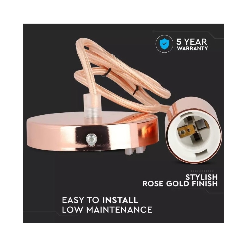 Luster na lanku 1xE27/60W/230V roze zlato