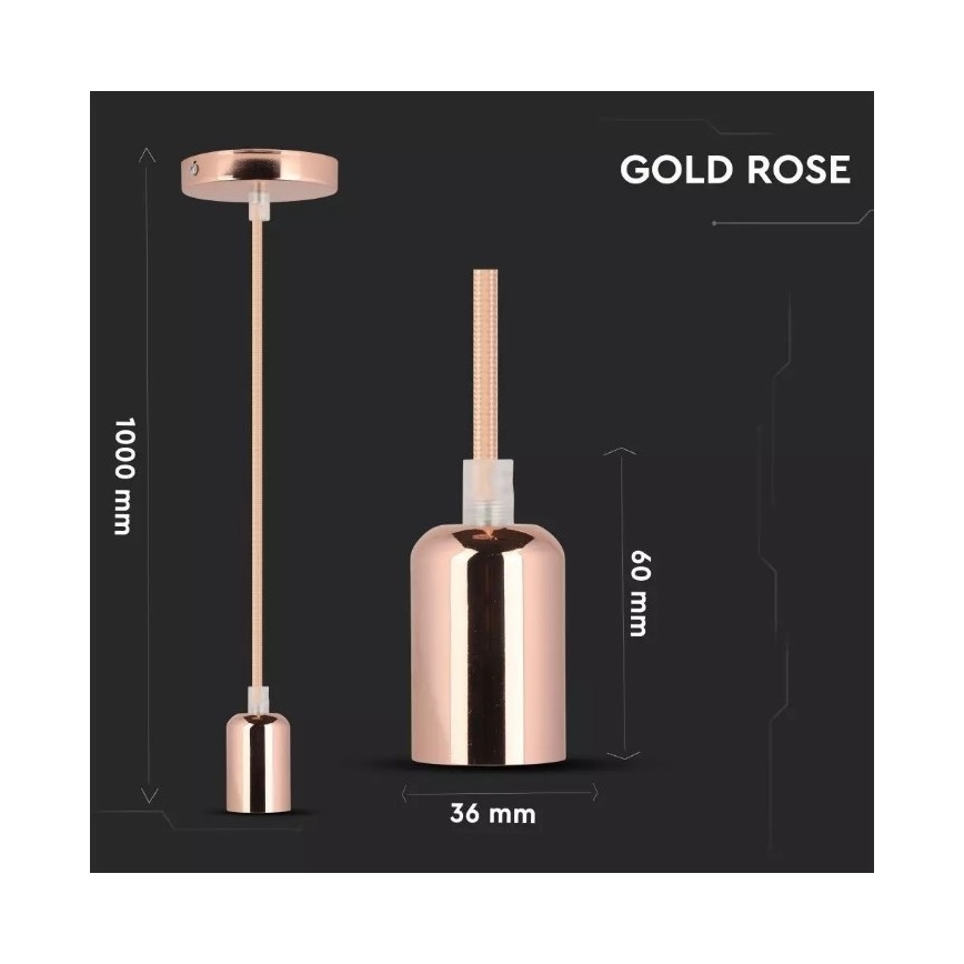 Luster na lanku 1xE27/60W/230V roze zlato