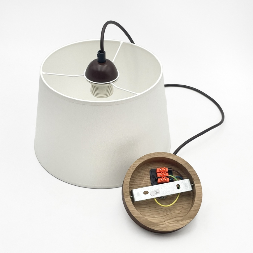 Luster na lanku AIDA 1xE27/60W/230V prečnik 25 cm hrast/orah/bela