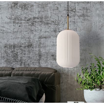 Luster na lanku CRESTO 1xE27/40W/230V bela/zlatna
