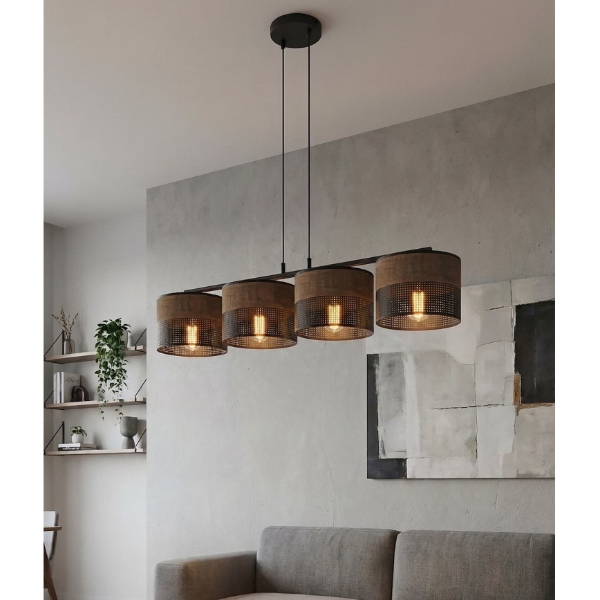 Luster na lanku KARBON 4xE27/15W/230V crna/braon