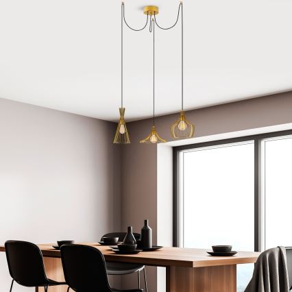 Luster na lanku MEZOPOTAMYA 3xE27/40W/230V u obliku pauka zlatna