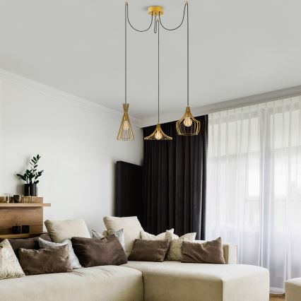 Luster na lanku MEZOPOTAMYA 3xE27/40W/230V u obliku pauka zlatna