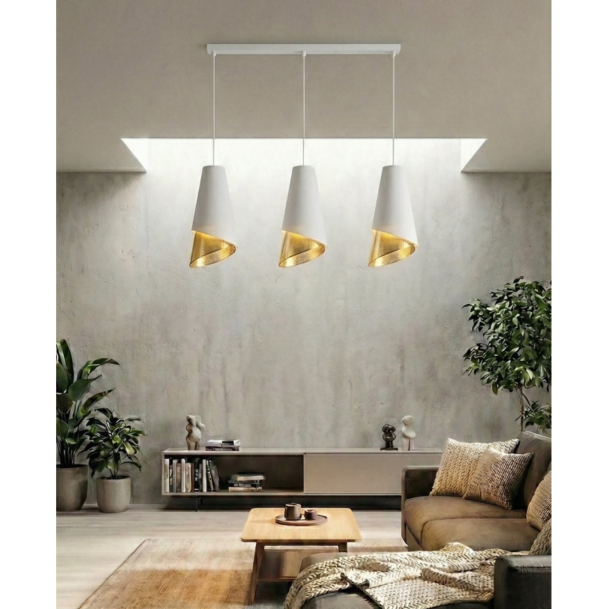 Luster na lanku MODA 3xE27/15W/230V bela/zlatna