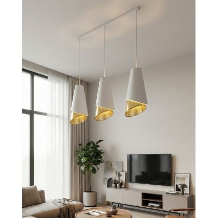 Luster na lanku MODA 3xE27/15W/230V bela/zlatna