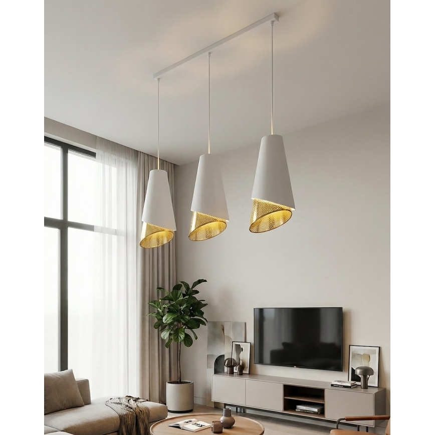 Luster na lanku MODA 3xE27/15W/230V bela/zlatna