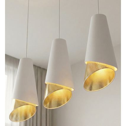 Luster na lanku MODA 3xE27/15W/230V bela/zlatna