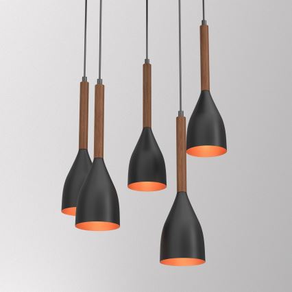 Luster na lanku MUZA 5xE27/15W/230V crna/smeđa/bakrena/buk