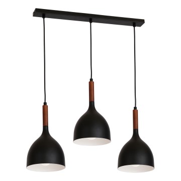 Luster na lanku NOAK WOOD 3xE27/15W/230V crna/buk