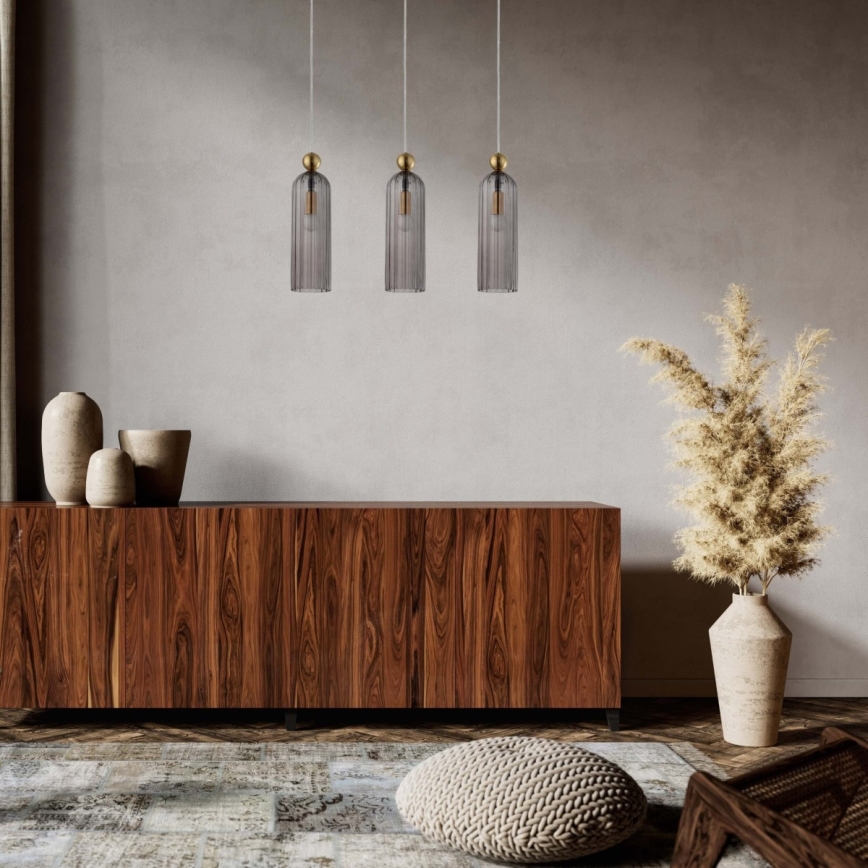 Luster na lanku PIEGA 3xE14/40W/230V mesing/zadimljeno-crna