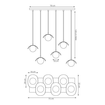 Luster na lanku RITUAL 6xG9/8W/230V bela