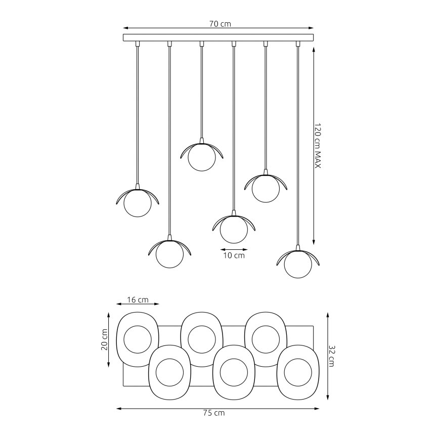 Luster na lanku RITUAL 6xG9/8W/230V bela
