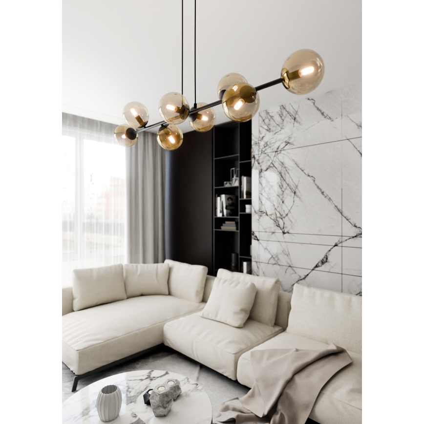 Luster na lanku ROSSI 8xE14/10W/230V crna/bež