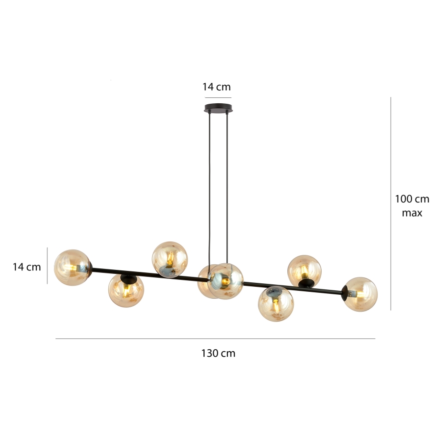 Luster na lanku ROSSI 8xE14/10W/230V crna/bež