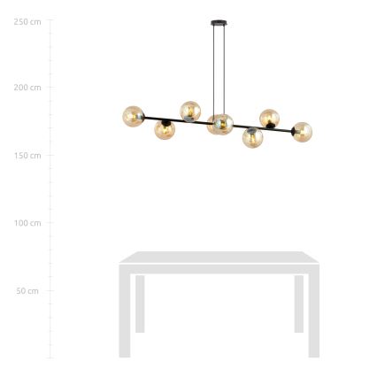 Luster na lanku ROSSI 8xE14/10W/230V crna/bež