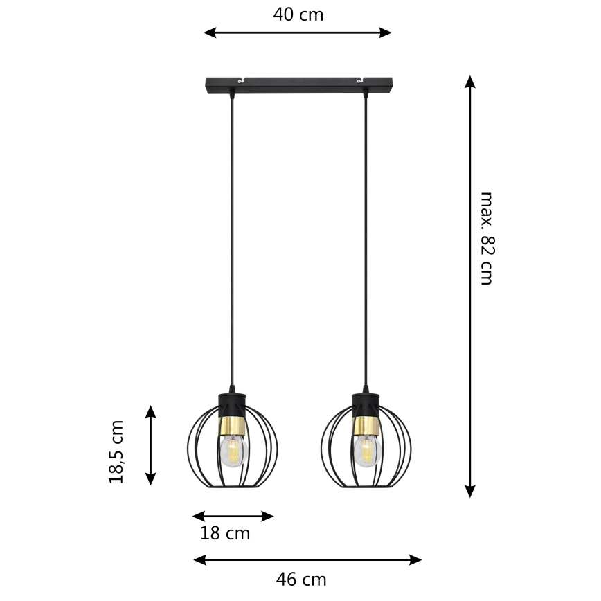 Luster na lanku STARLIGHT 2xE27/15W/230V crna/zlatna