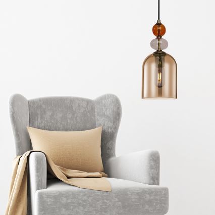 Luster na lanku TROPEA 1xE27/15W/230V crna/zadimljena crvena/bež