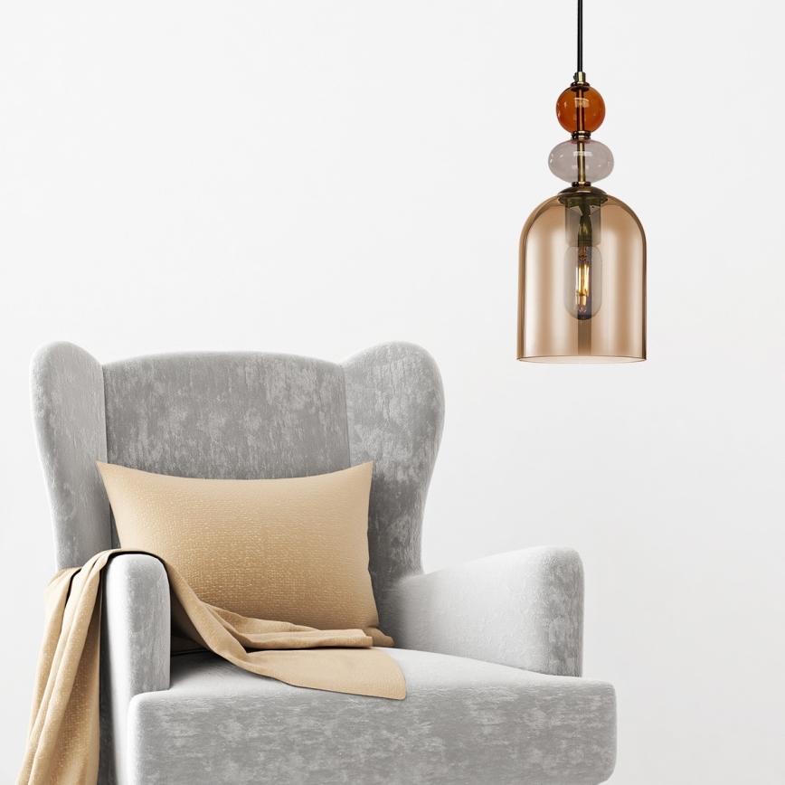 Luster na lanku TROPEA 1xE27/15W/230V crna/zadimljena crvena/bež