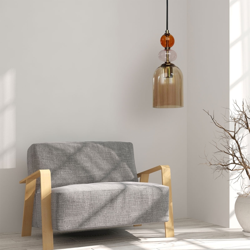 Luster na lanku TROPEA 1xE27/15W/230V crna/zadimljena crvena/bež