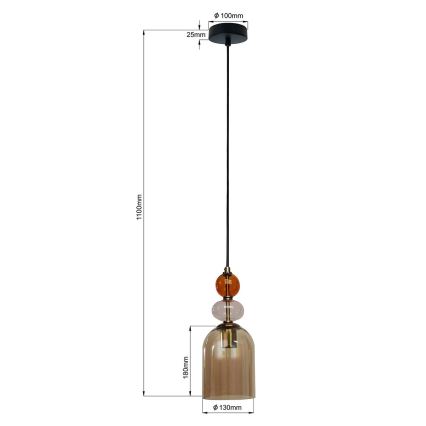 Luster na lanku TROPEA 1xE27/15W/230V crna/zadimljena crvena/bež