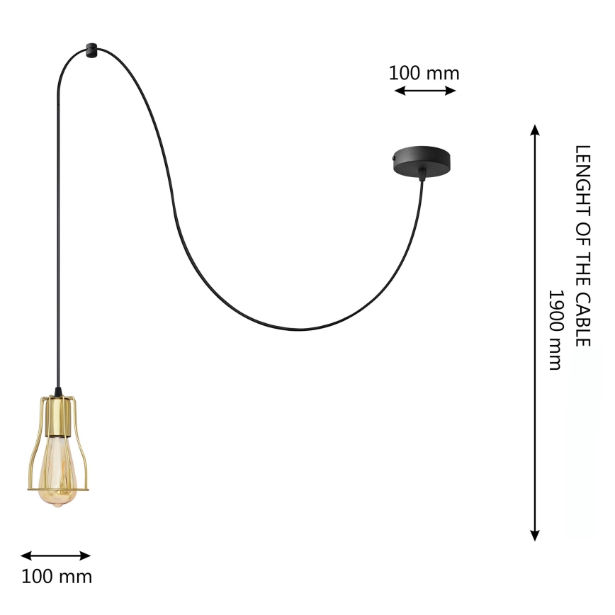 Luster na lanku TUBE 1xE27/15W/230V crna/zlatna