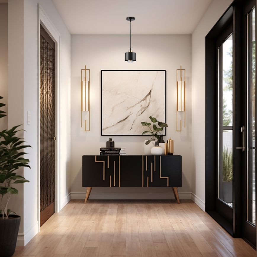 Luster na sajli 1xE27/35W/230V prečnik 12 cm crna/zlatna