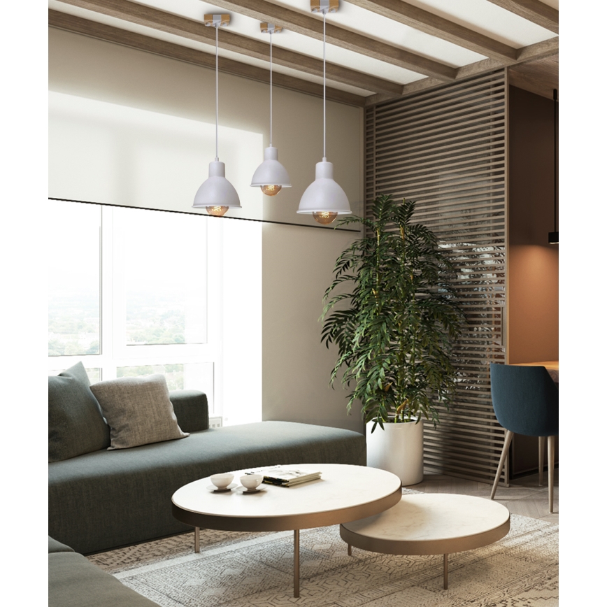 Luster na sajli 1xE27/40W/230V buk/bela
