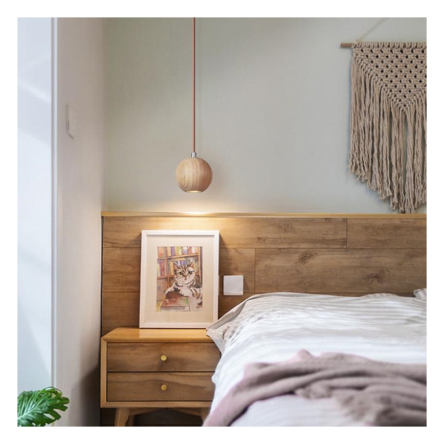 Luster na sajli 1xGU10/10W/230V, prečnik 11 cm, masiv/jasen