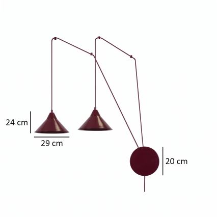 Luster na sajli ABRAMO 2xE27/15W/230V crvena