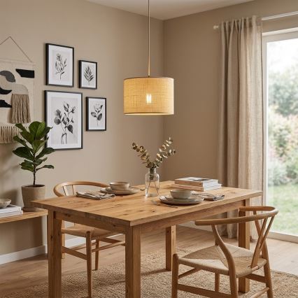 Luster na sajli AIDA 1xE27/15W/230V pr. 35 cm hrast/rafija