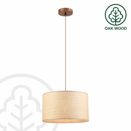 Luster na sajli AIDA 1xE27/15W/230V pr. 35 cm hrast/rafija