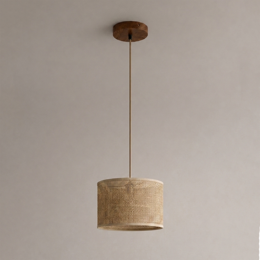 Luster na sajli AIDA 1xE27/15W/230V, prečnik 25 cm, hrast/rafija