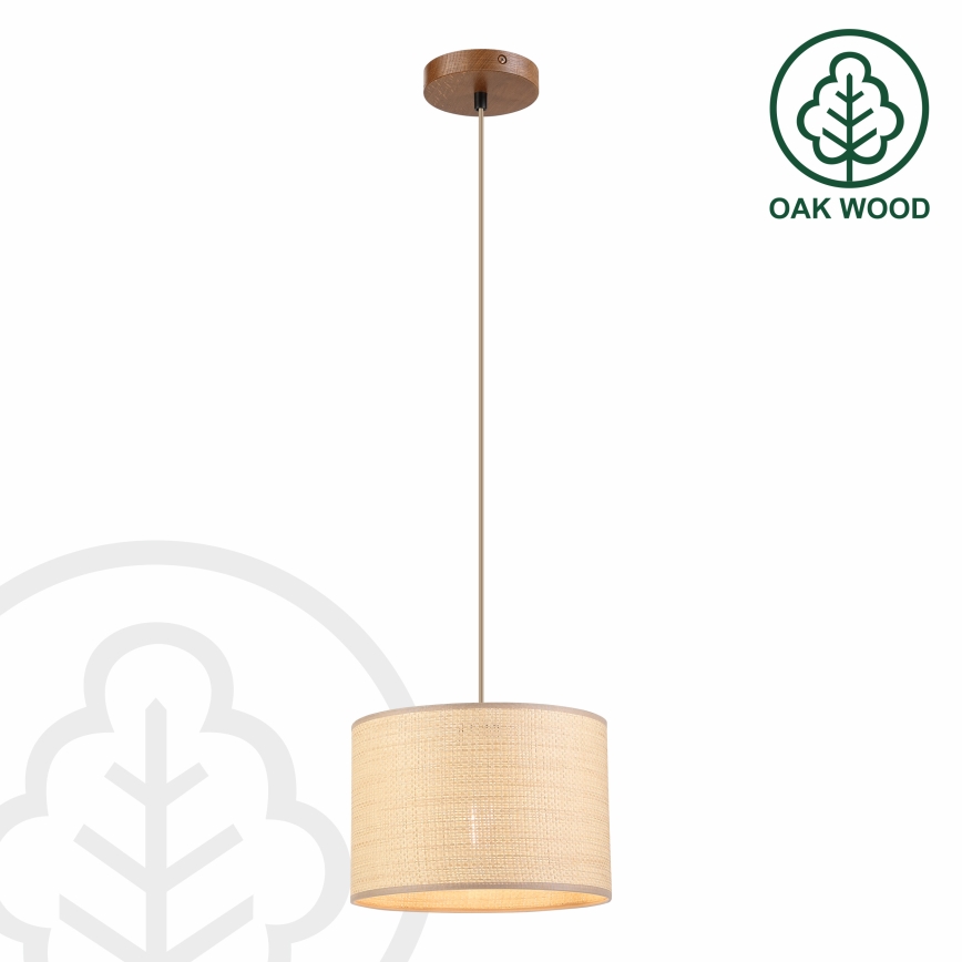 Luster na sajli AIDA 1xE27/15W/230V, prečnik 25 cm, hrast/rafija