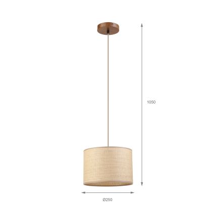 Luster na sajli AIDA 1xE27/15W/230V, prečnik 25 cm, hrast/rafija