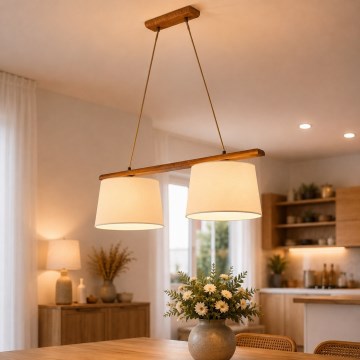 Luster na sajli AIDA 2xE27/15W/230V prečnik 35 cm hrast/krem