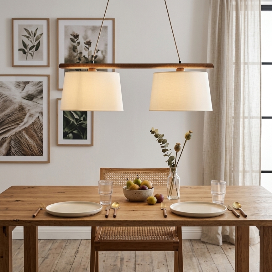 Luster na sajli AIDA 2xE27/15W/230V prečnik 35 cm hrast/krem