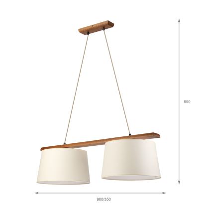 Luster na sajli AIDA 2xE27/15W/230V prečnik 35 cm hrast/krem