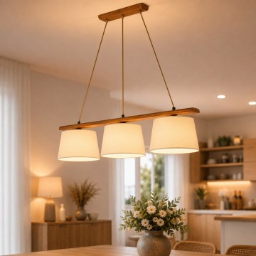 Luster na sajli AIDA 3xE27/15W/230V prečnik 25 cm hrast/krem