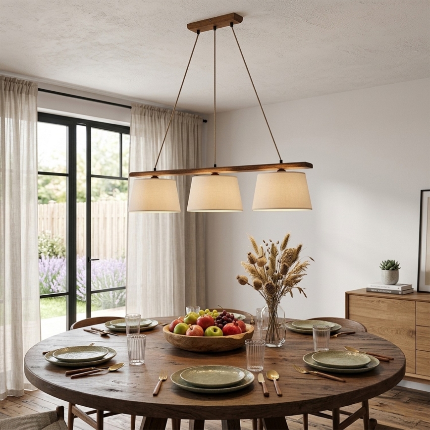 Luster na sajli AIDA 3xE27/15W/230V prečnik 25 cm hrast/krem
