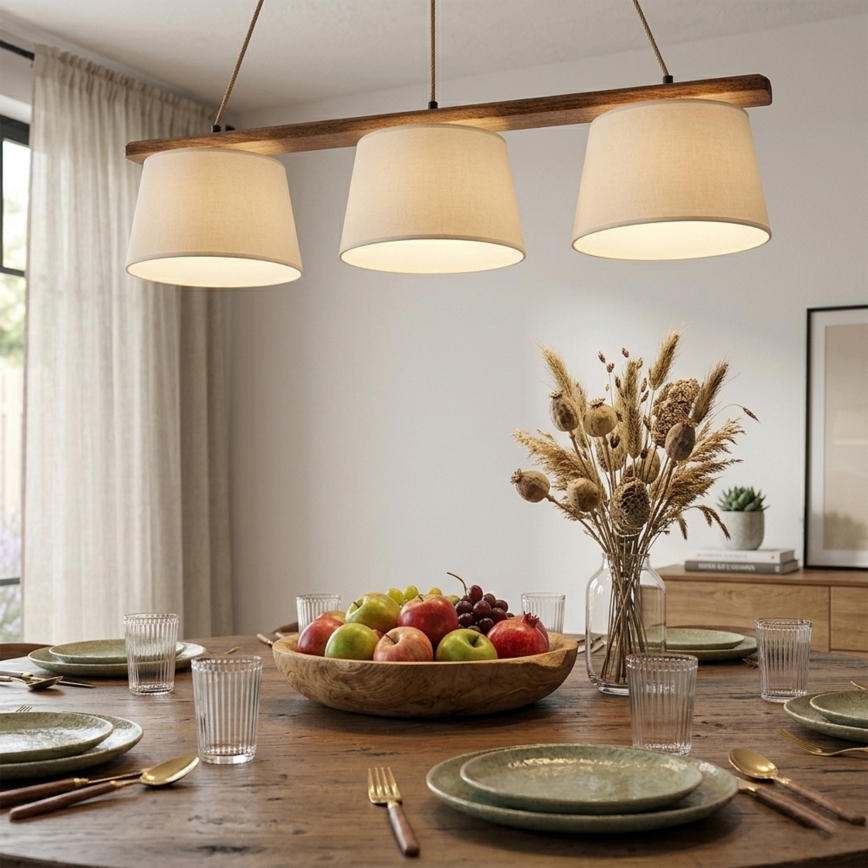 Luster na sajli AIDA 3xE27/15W/230V prečnik 25 cm hrast/krem