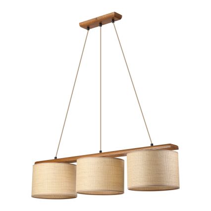 Luster na sajli AIDA 3xE27/15W/230V prečnik 25 cm hrast/rafija
