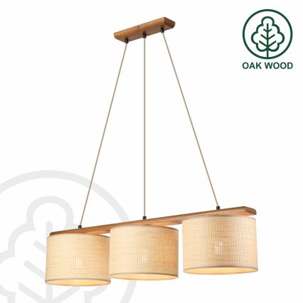 Luster na sajli AIDA 3xE27/15W/230V prečnik 25 cm hrast/rafija
