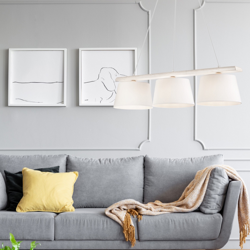 Luster na sajli AIDA 3xE27/60W/230V prečnik 25 cm hrast/bela