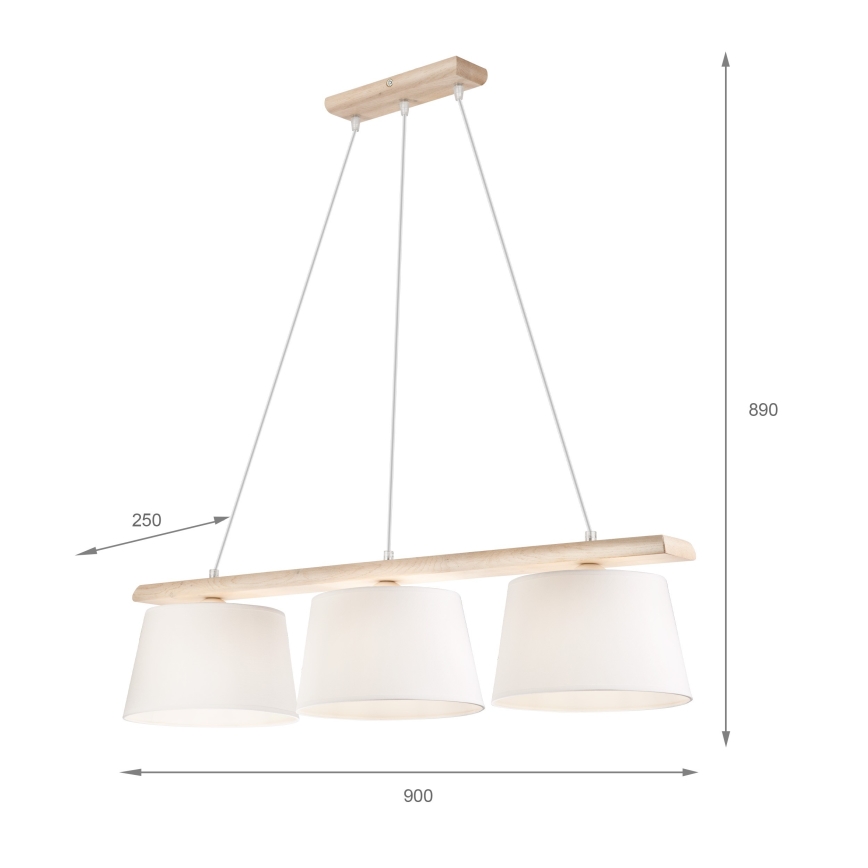 Luster na sajli AIDA 3xE27/60W/230V prečnik 25 cm hrast/bela
