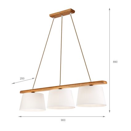 Luster na sajli AIDA 3xE27/60W/230V, prečnik 25 cm, hrast